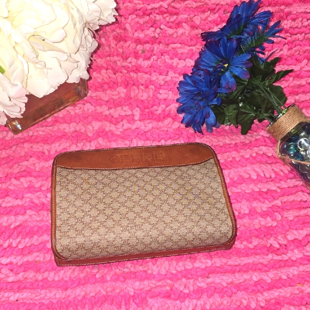 Celine Vintage  Brown and Tan  Clutch Classic Designer Accessory